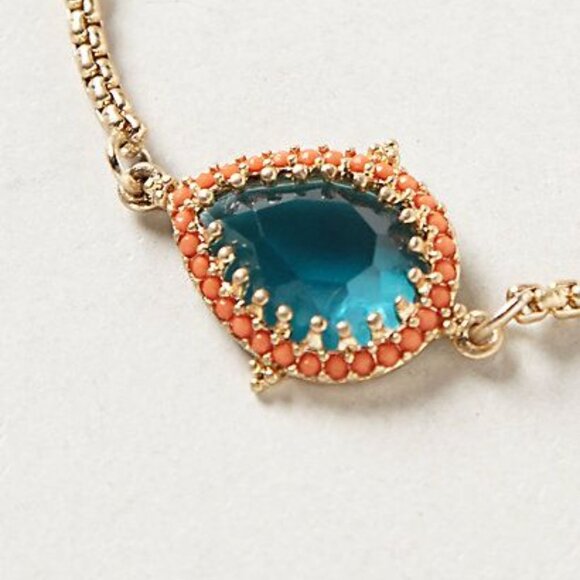 Anthropologie Orbite Gold Chain Bracelet with Turquoise Blue Crystal Charm - Picture 2 of 5